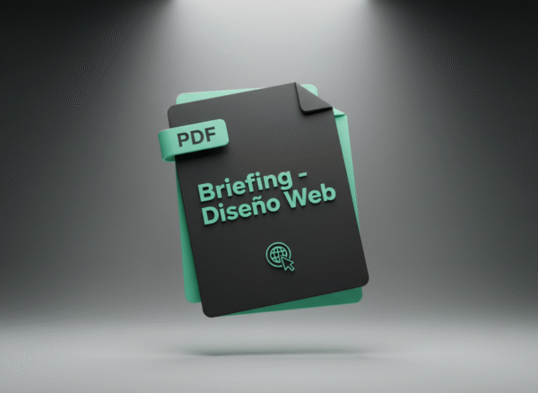 Firefly_Gemini Flash_una representación 3D estilizada y ligeramente inclinada de un PDF que diga -Briefing 680017(1) Briefing interactivo para Diseño web